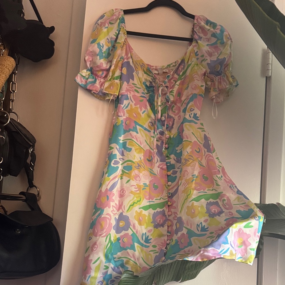 OLIVIA RUBIN Pastel Floral Mini Dress in Pink, Blue, Yellow, Green